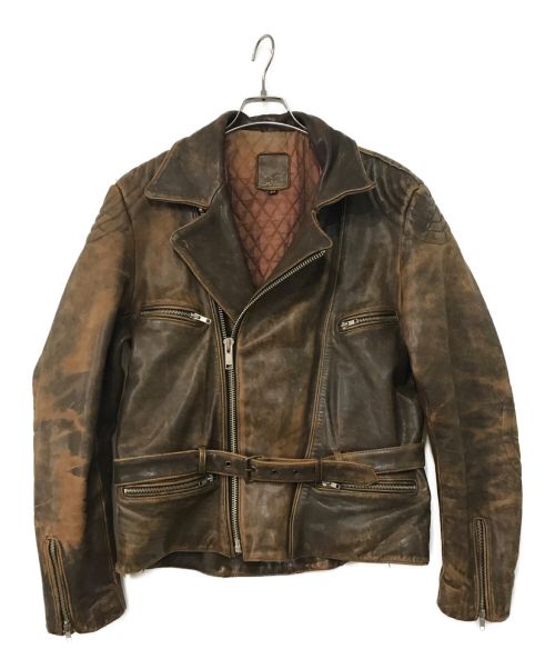 SCHUH（シュー）SCHUH (シュー) LEATHER MOTORCYCLE JACKET ブラウン サイズ:54の古着・服飾アイテム