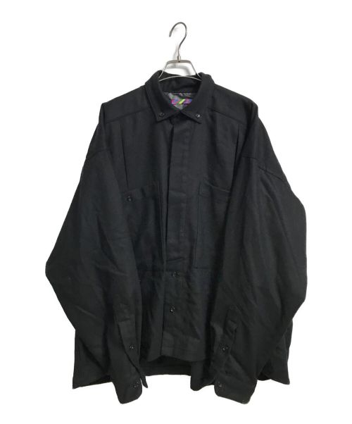 is-ness（イズネス）is-ness (イズネス) WOOL BOX PLEATED SHIRT ブラック サイズ:Mの古着・服飾アイテム