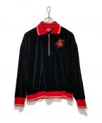 Vivienne Westwood RED LABELヴィヴィアンウエストウッドレッドレーベル）の古着「ベロアハーフジップギャザースリーブカットソー」｜ブラック