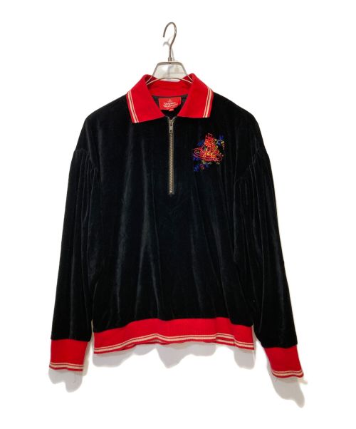 Vivienne Westwood RED LABEL（ヴィヴィアンウエストウッドレッドレーベル）Vivienne Westwood RED LABEL (ヴィヴィアンウエストウッドレッドレーベル) ベロアハーフジップギャザースリーブカットソー ブラック サイズ:00の古着・服飾アイテム