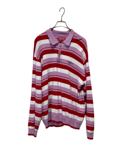 SUPREME（シュプリーム）Supreme (シュプリーム) Stripe Zip L/S Polo ピンク サイズ:Sの古着・服飾アイテム