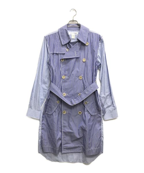 COMME des GARCONS SHIRT（コムデギャルソンシャツ）COMME des GARCONS SHIRT (コムデギャルソンシャツ) ストライプダブルコート ブルー×ホワイト サイズ:Lの古着・服飾アイテム