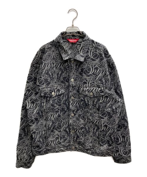 SUPREME（シュプリーム）Supreme (シュプリーム) Script Jacquard Denim Trucker Jacket グレー サイズ:Lの古着・服飾アイテム