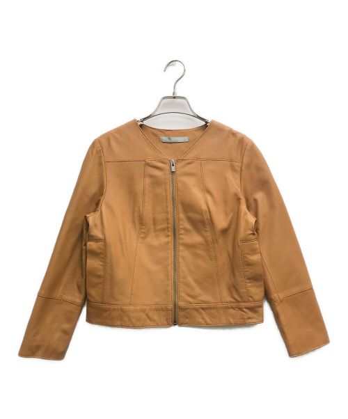 theory luxe（セオリーリュクス）theory luxe (セオリーリュクス) ノーカラーレザージャケット ブラウン サイズ:38の古着・服飾アイテム