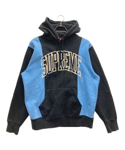 SUPREME（シュプリーム）SUPREME (シュプリーム) Paneled Arc Logo Hooded Sweatshirt ブルー×ブラック サイズ:Mの古着・服飾アイテム