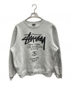 stussyステューシー）の古着「WORLD TOUR PIG DYED CREW」｜グレー