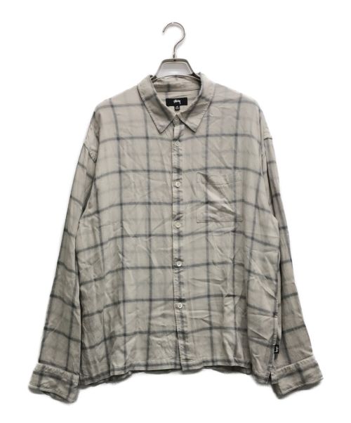 stussy（ステューシー）stussy (ステューシー) SHADOW PLAID RAYON SHIRT グレー サイズ:Mの古着・服飾アイテム