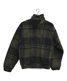 WOOLRICH（ウールリッチ）の古着「チェックプルオーバーフリースジャケット」｜カーキ×ブラック