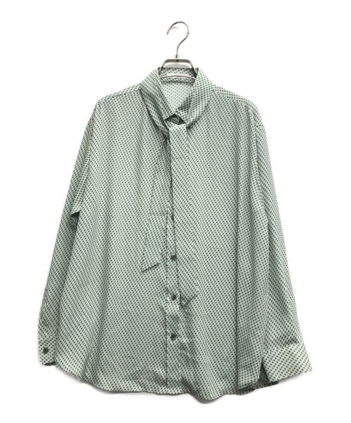 comme ca（コムサ）COMME CA (コムサ) バックサテンアムンゼン幾何小紋柄 シャツ グリーン サイズ:9の古着・服飾アイテム