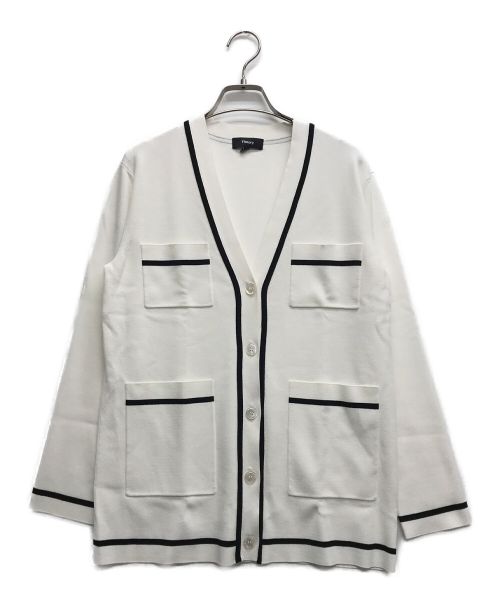 theory（セオリー）theory (セオリー) COMPACT CREPE CONTRAST CARDI/コンパクト クレープ コントラスト カルディ ホワイト サイズ:Sの古着・服飾アイテム