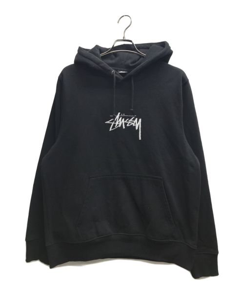 stussy（ステューシー）stussy (ステューシー) ロゴ刺繍プルオーバーパーカー ブラック サイズ:Mの古着・服飾アイテム