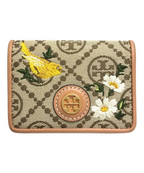 TORY BURCH（トリーバーチ）TORY BURCH (トリーバーチ) Tモノグラム鳥刺繍3つ折り財布 ベージュの古着・服飾アイテム