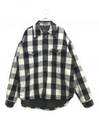 UNUSEDアンユーズド）の古着「Block Check Shirt Jacket /ブロック チェック シャツ ジャケット」｜ホワイト×ブラック