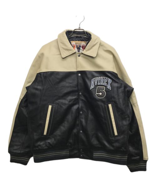 AVIREX（アヴィレックス）AVIREX (アヴィレックス) STADIUM JACKET WILD BEARS /スタジアム ジャケット ワイルド バース ブラック×ベージュ サイズ:XLの古着・服飾アイテム