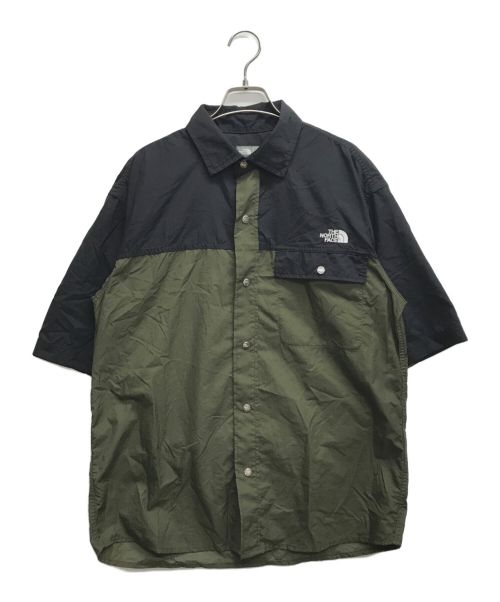 THE NORTH FACE（ザ ノース フェイス）THE NORTH FACE (ザ ノース フェイス) ショートスリーブ ヌプシ シャツ ブラック×オリーブ サイズ:Lの古着・服飾アイテム