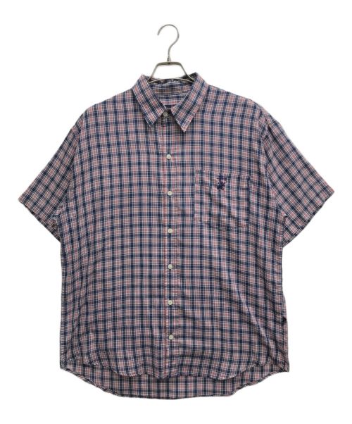 stussy（ステューシー）stussy (ステューシー) S/Sチェックシャツ /エス/エスチェックシャツ ネイビー サイズ:Lの古着・服飾アイテム