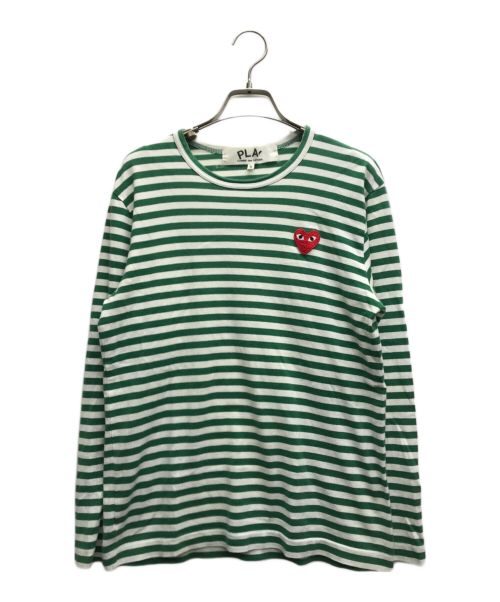 PLAY COMME des GARCONS（プレイ コムデギャルソン）PLAY COMME des GARCONS (プレイ コムデギャルソン) ハートワッペンボーダーカットソー グリーン×ホワイト サイズ:Sの古着・服飾アイテム