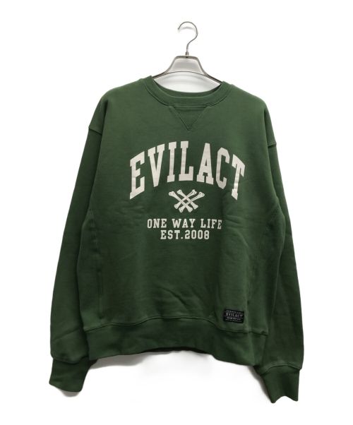 EVILACT（イーヴルアクト）EVILACT (イーヴルアクト) ヘビーウェイトクルーネックスウェット グリーン サイズ:Lの古着・服飾アイテム