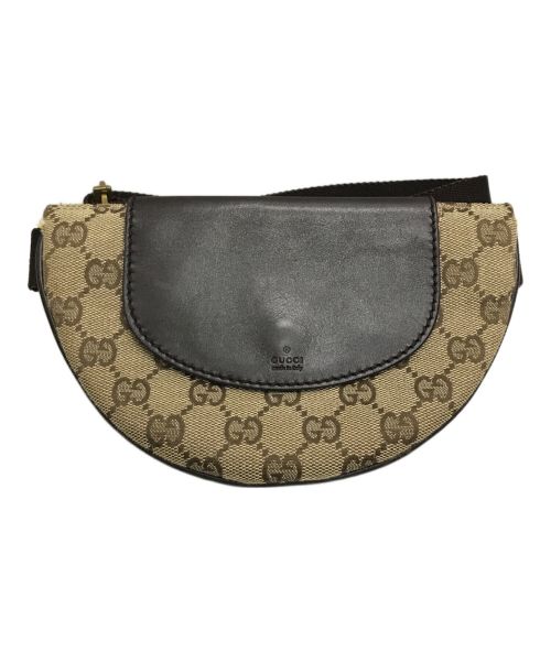 GUCCI（グッチ）GUCCI (グッチ) GGキャンバス・ハーフムーン・ウエストポーチバッグ ベージュ×ブラウンの古着・服飾アイテム