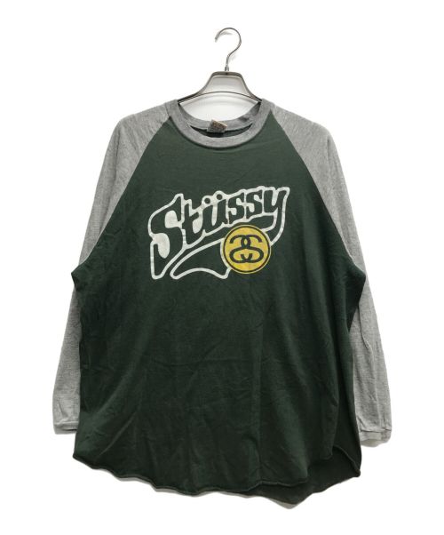 stussy（ステューシー）stussy (ステューシー) 90’Sラグランカットソー グリーン×グレー サイズ:XLの古着・服飾アイテム