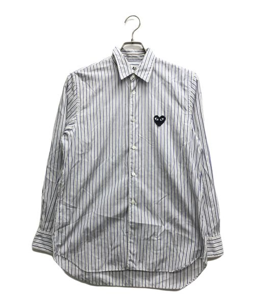 PLAY COMME des GARCONS（プレイ コムデギャルソン）PLAY COMME des GARCONS (プレイ コムデギャルソン) ハートワッペンストライプシャツ ブルー サイズ:Sの古着・服飾アイテム