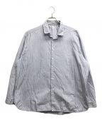 MANAVEマナベ）の古着「Tuck Collar Stripe Shirts/タック カラー ストライプ シャツ」｜ホワイト×スカイブルー