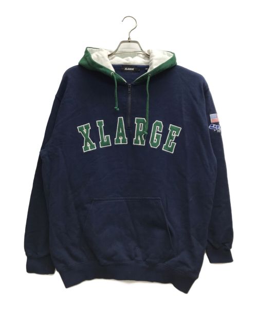 X-LARGE（エクストララージ）X-LARGE (エクストララージ) CONTRAST COLOR HALF ZIP HOODED SWEAT ネイビー サイズ:Lの古着・服飾アイテム