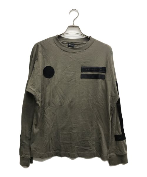 DIESEL（ディーゼル）DIESEL (ディーゼル) テープロゴロングスリーブTシャツ オリーブ サイズ:Sの古着・服飾アイテム