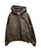 BEN DAVISベンデイビス）の古着「WASHED FAUX LEATHER WORKERS PARKA / ウォッシュドフォークスレザーワーカーズパーカー」｜ブラウン