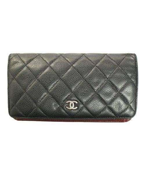 CHANEL（シャネル）CHANEL (シャネル) ココマークキャビアスキンマトラッセ2つ折り長財布 ブラック サイズ:下記参照 15608385の古着・服飾アイテム