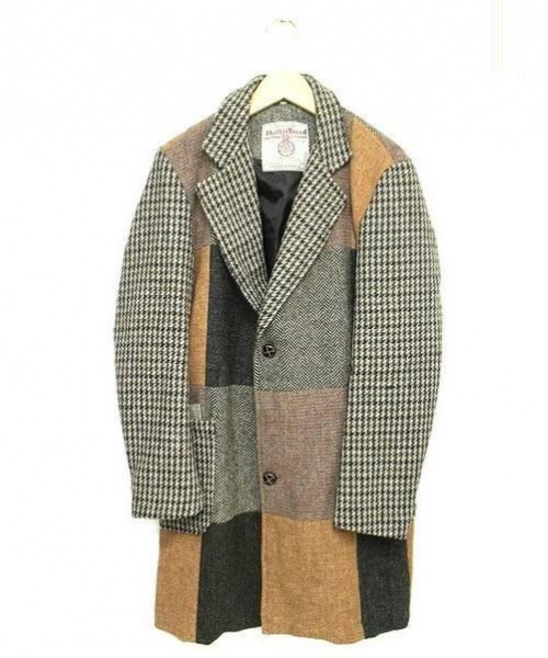 中古 古着通販 Harris Tweed ハリスツイード パッチワークチェスターコート グレー ブラウン サイズ M ブランド 古着通販 トレファク公式 Trefac Fashion