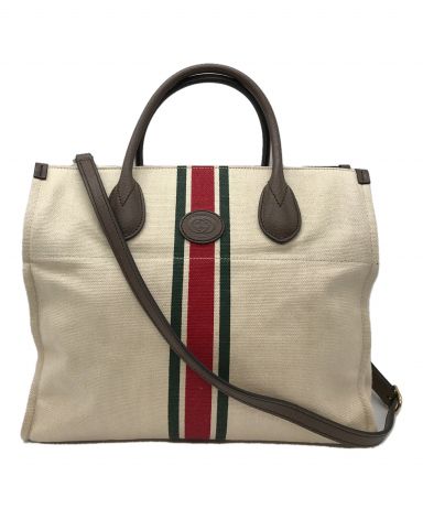 【中古・古着通販】GUCCI (グッチ) ストライプキャンバストート