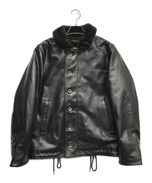 HOUSTON（ヒューストン）HOUSTON (ヒューストン) LEATHER N-1 DECK JACKET ブラック サイズ:38Rの古着・服飾アイテム