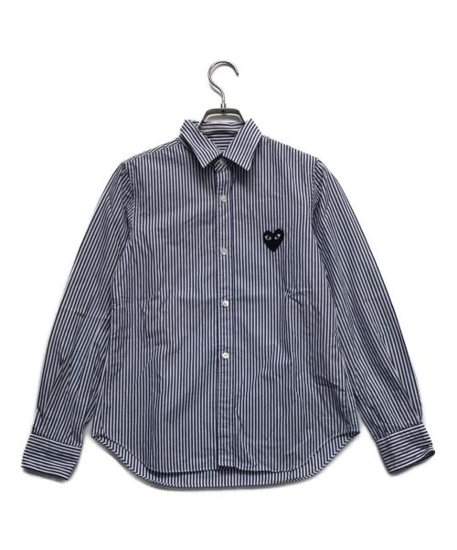 PLAY COMME des GARCONS（プレイ コムデギャルソン）PLAY COMME des GARCONS (プレイ コムデギャルソン) ハートワッペン ストライプシャツ ブルー サイズ:Sの古着・服飾アイテム