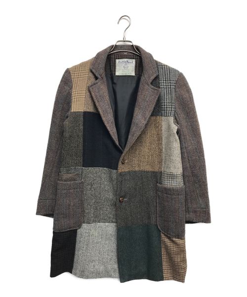 Harris Tweed（ハリスツイード）Harris Tweed (ハリスツイード) ハリスツイードパッチワークコート ブラウン×グレー サイズ:Mの古着・服飾アイテム