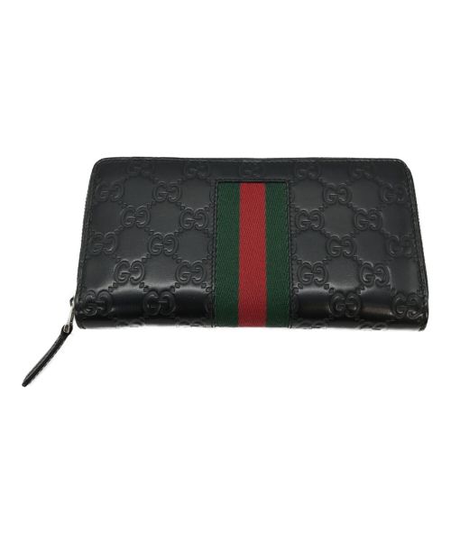 GUCCI（グッチ）GUCCI (グッチ) シェリーラインラウンドジップ長財布 ブラックの古着・服飾アイテム