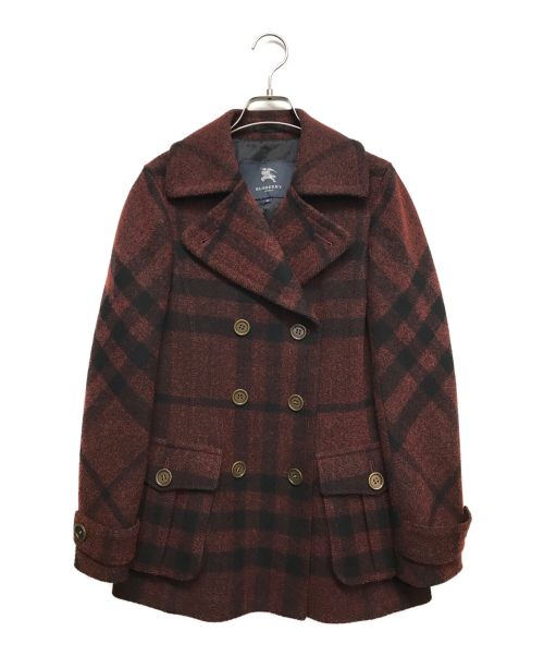 BURBERRY LONDON（バーバリーロンドン）BURBERRY LONDON (バーバリー ロンドン) ウールチェックPコート レッド サイズ:38の古着・服飾アイテム