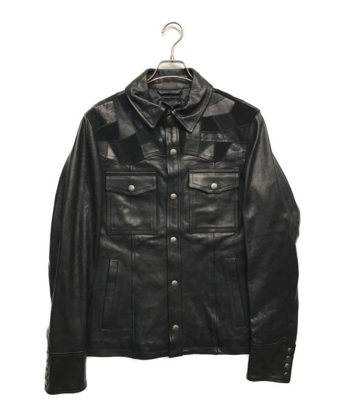 DIESEL Black Gold（ディーゼル ブラック ゴールド）DIESEL BLACK GOLD (ディーゼル ブラック ゴールド) ラムレザーパッチワークジャケット ブラック サイズ:46の古着・服飾アイテム