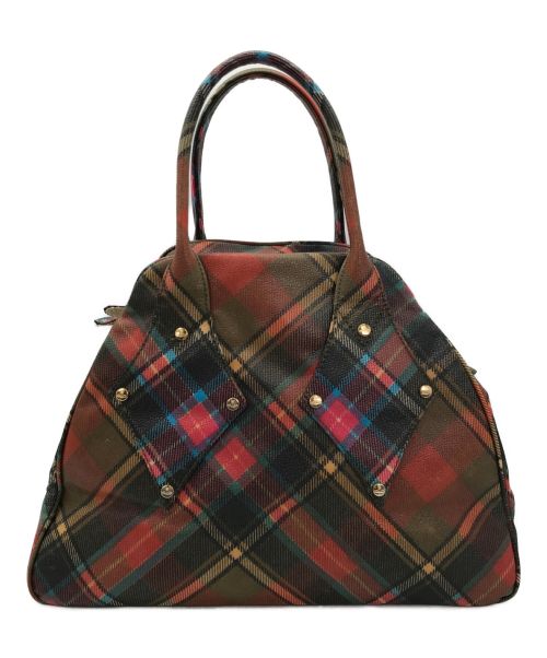 Vivienne Westwood（ヴィヴィアンウエストウッド）Vivienne Westwood (ヴィヴィアンウエストウッド) チェック柄ハンドバッグ レッドの古着・服飾アイテム