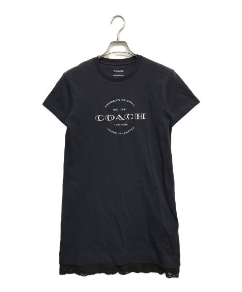 COACH（コーチ）COACH (コーチ) ジャージー ドレス ウィズ レース ヘム ネイビー サイズ:XSの古着・服飾アイテム