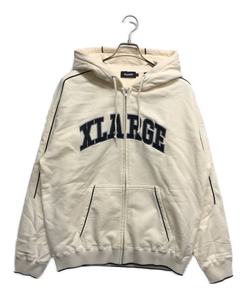 X-LARGE（エクストララージ）X-LARGE (エクストララージ) パイピング ジップアップフーデッド スウェットシャツ ベージュ サイズ:Lの古着・服飾アイテム