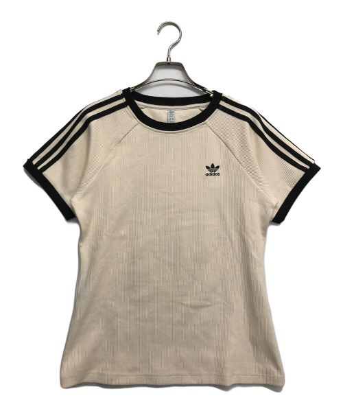 adidas（アディダス）adidas (アディダス) スリーストライプス スリム半袖Tシャツ アイボリー サイズ:Lの古着・服飾アイテム