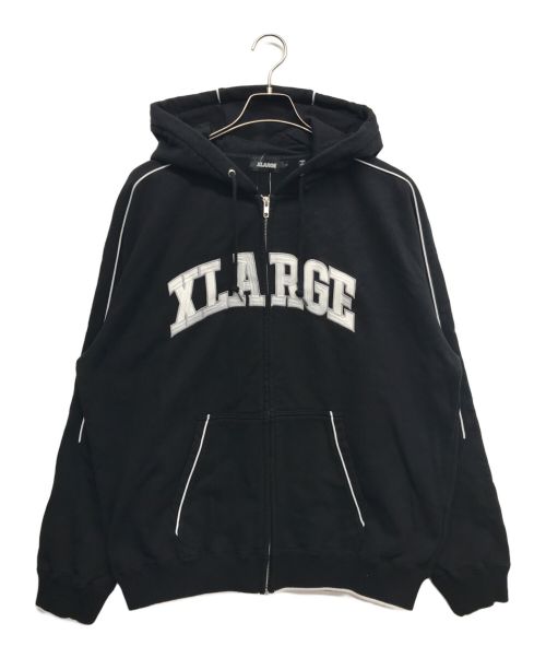 X-LARGE（エクストララージ）X-LARGE (エクストララージ) パイピング ジップアップフーデッド スウェットシャツ ブラック サイズ:Lの古着・服飾アイテム