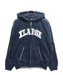 X-LARGE（エクストララージ）の古着「パイピング ジップアップフーデッド スウェットシャツ」｜ネイビー