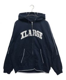 X-LARGE（エクストララージ）の古着「パイピング ジップアップフーデッド スウェットシャツ」｜ネイビー