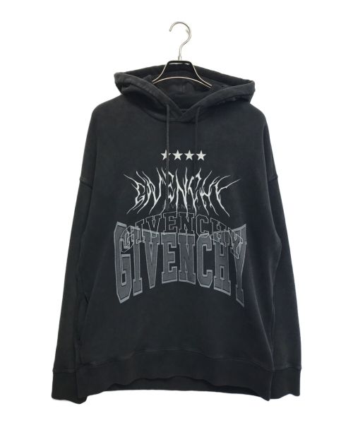 GIVENCHY（ジバンシィ）GIVENCHY (ジバンシィ) オーバーラップエフェクトロゴ エンブロイダリー ドロー ストリング フーディ グレー サイズ:Lの古着・服飾アイテム