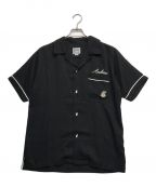 HOUSTONヒューストン）の古着「刺繍半袖ボーリングシャツ」｜ブラック