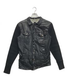 DIESEL（ディーゼル）の古着「ニット切替ラムレザージャケット」｜ブラック