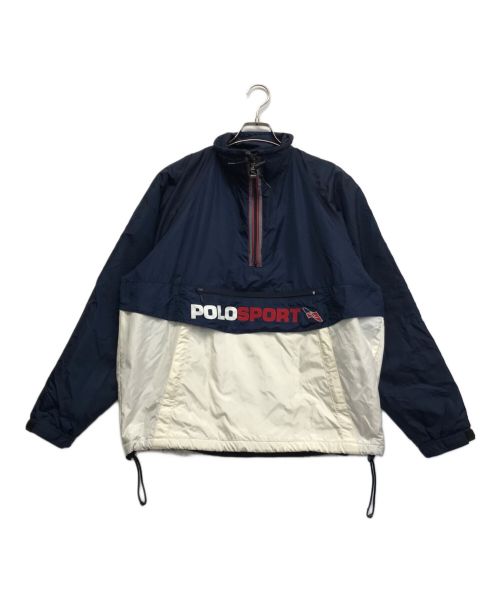 POLO SPORT（ポロスポーツ）POLO SPORT (ポロスポーツ) ナイロンアノラックパーカー ホワイト×ネイビー サイズ:Mの古着・服飾アイテム