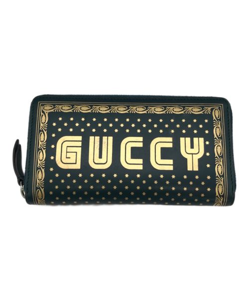 GUCCI（グッチ）GUCCI (グッチ) セガスター GUCCY プリント ラウンドファスナー グリーンの古着・服飾アイテム